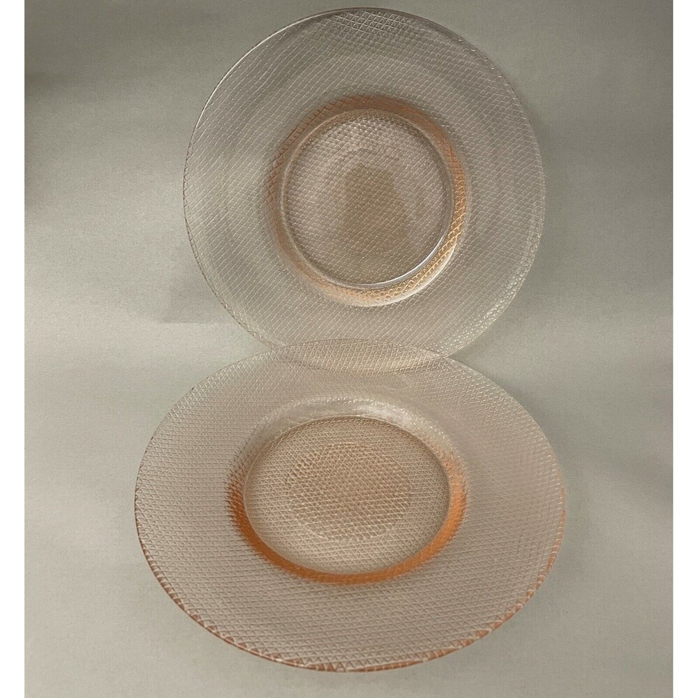 Pink Glass Salad Luncheon Plates 8 7/8" Lot of 2